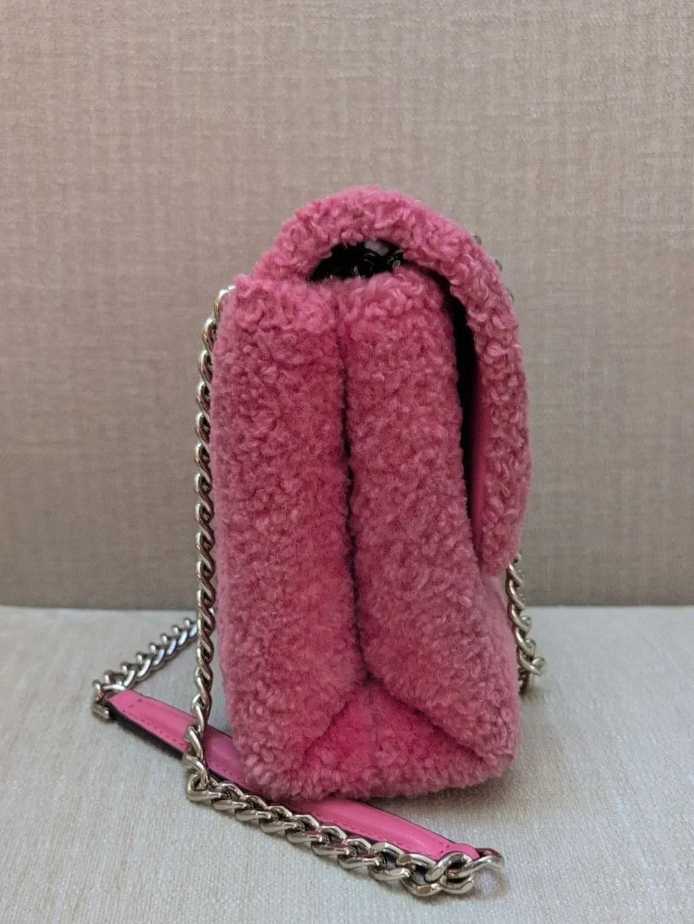 Kate Spade Natalia Faux Fur Small Flap Crossbody Shoulder Bag Pink Purse